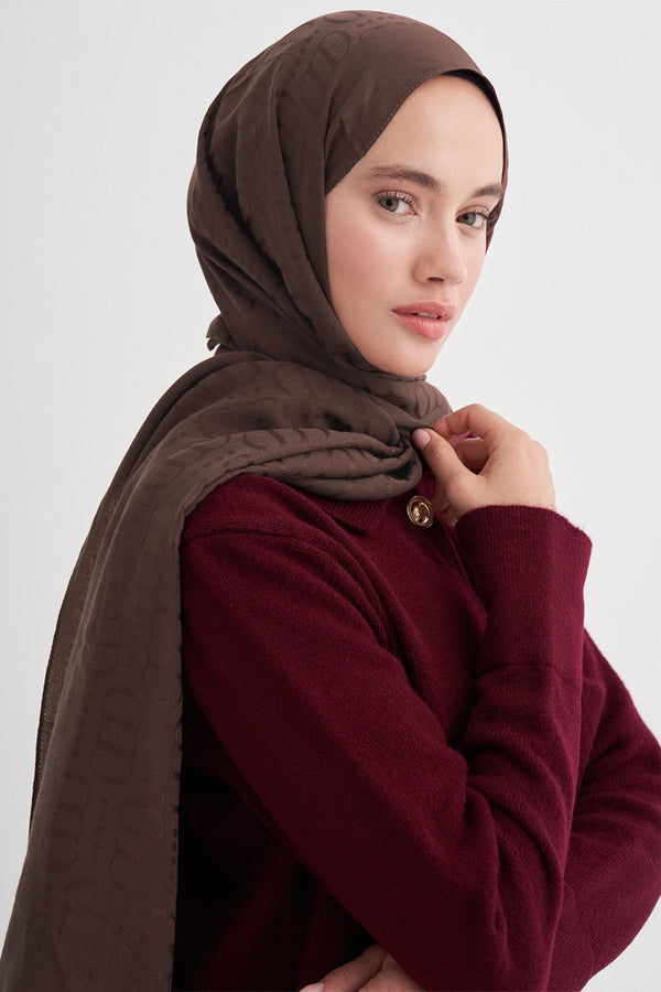 Luxe Desen Liora Pamuk Şal Kızıl Kahve