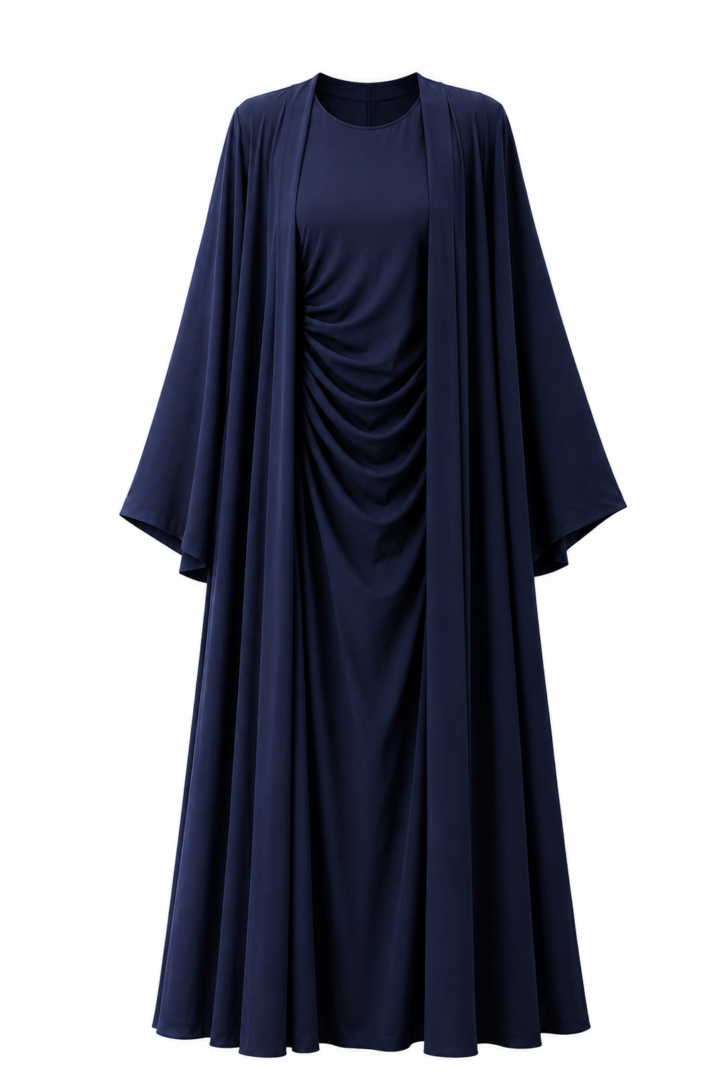İç Elbisesi Büzgü Detaylı Kimono Takımı Lacivert
