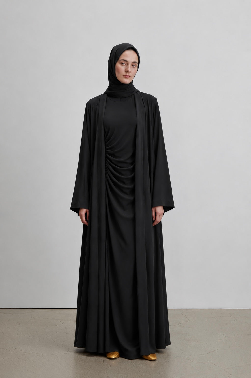İç Elbisesi Büzgü Detaylı Kimono Takım Siyah