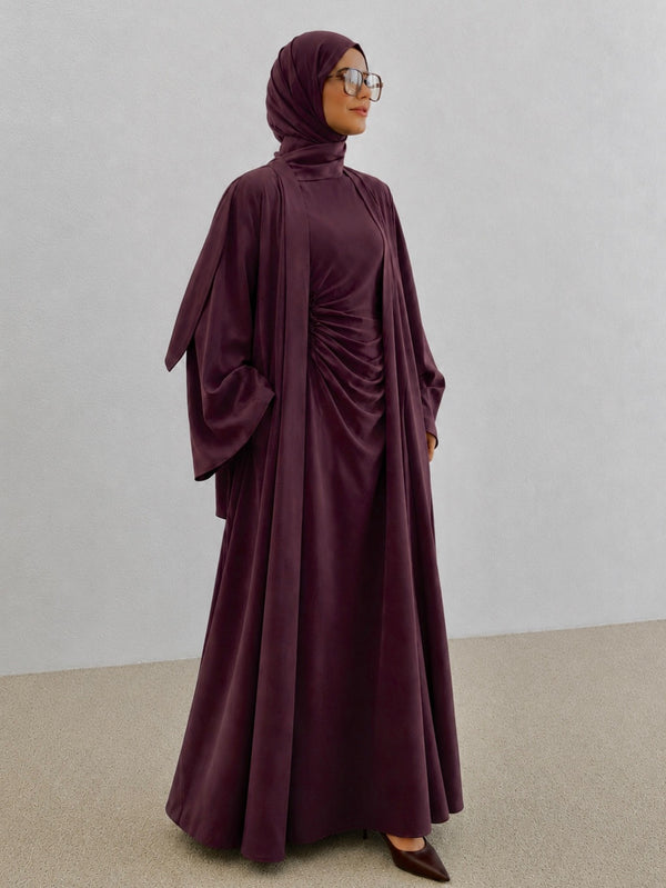 İç Elbisesi Büzgü Detaylı Kimono Takım Mürdüm