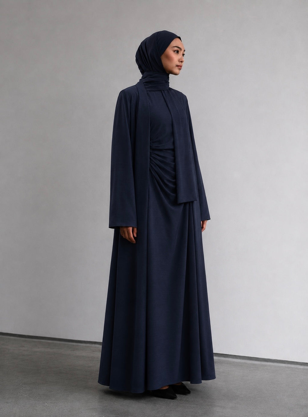 İç Elbisesi Büzgü Detaylı Kimono Takımı Lacivert
