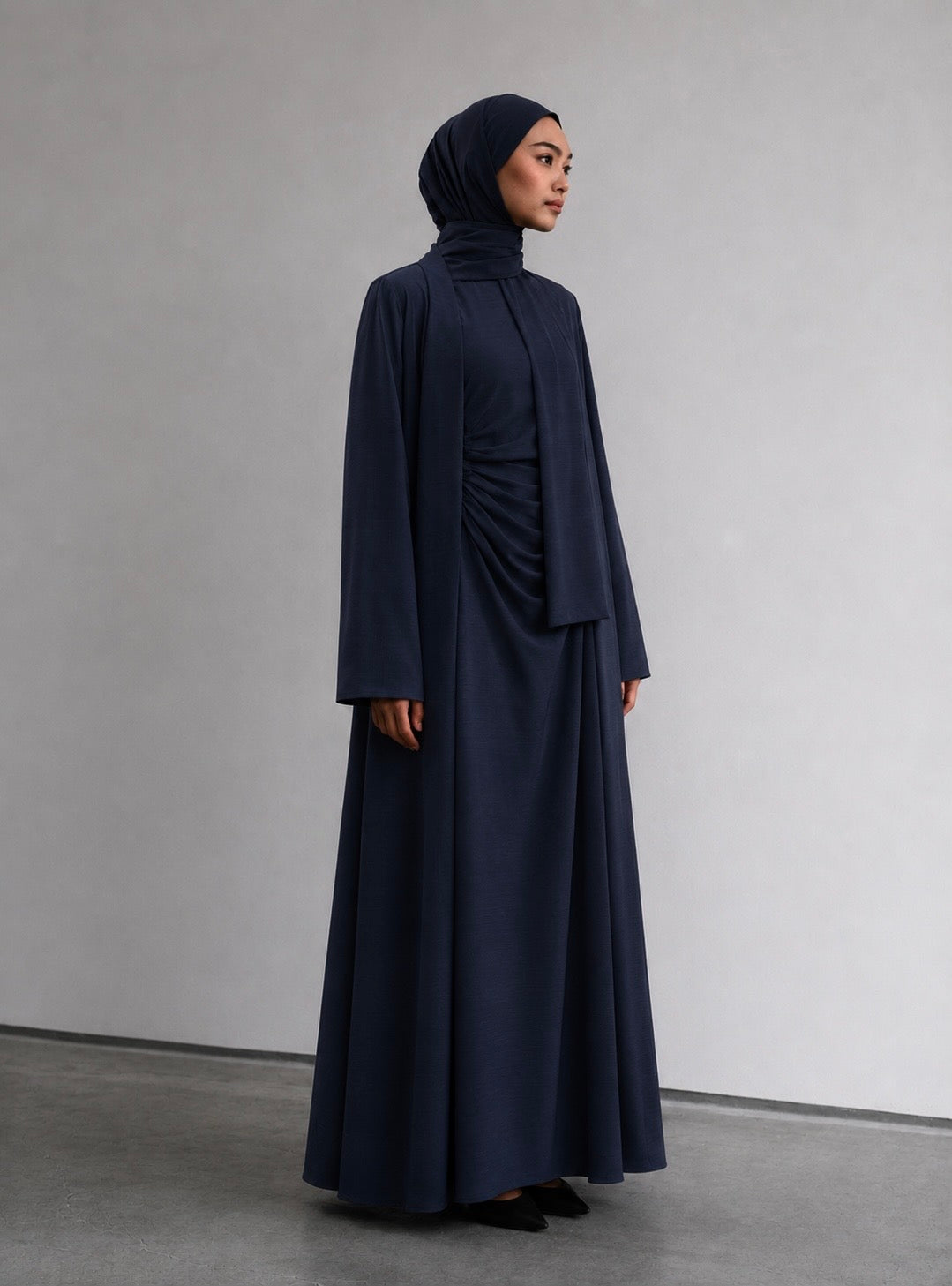 İç Elbisesi Büzgü Detaylı Kimono Takımı Lacivert