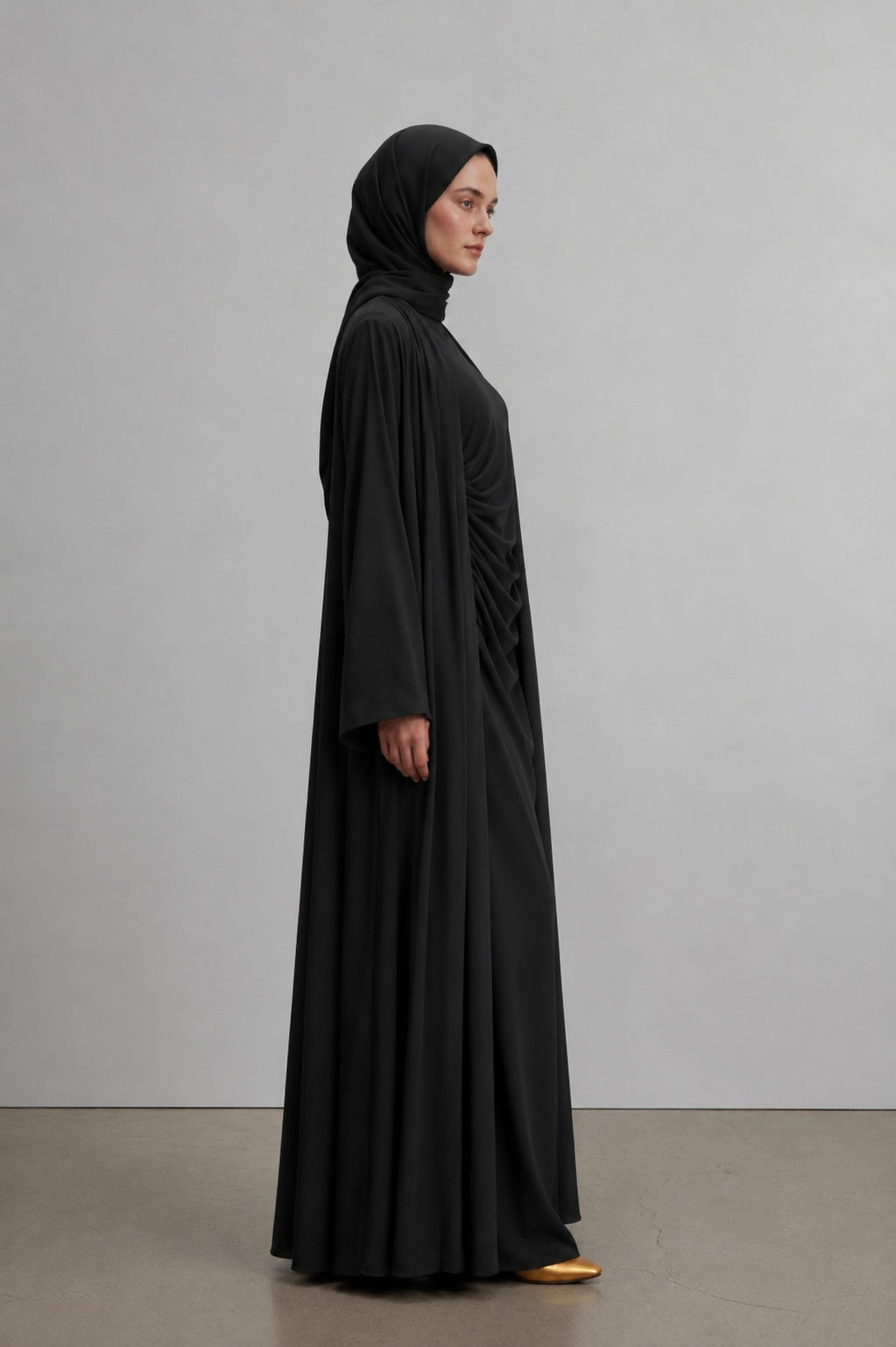 İç Elbisesi Büzgü Detaylı Kimono Takım Siyah
