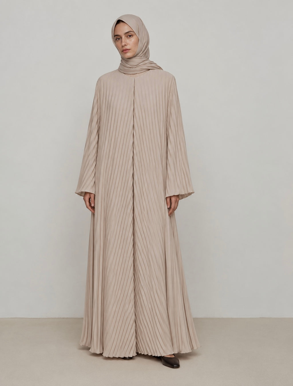 Akordiyon Abaya Krem