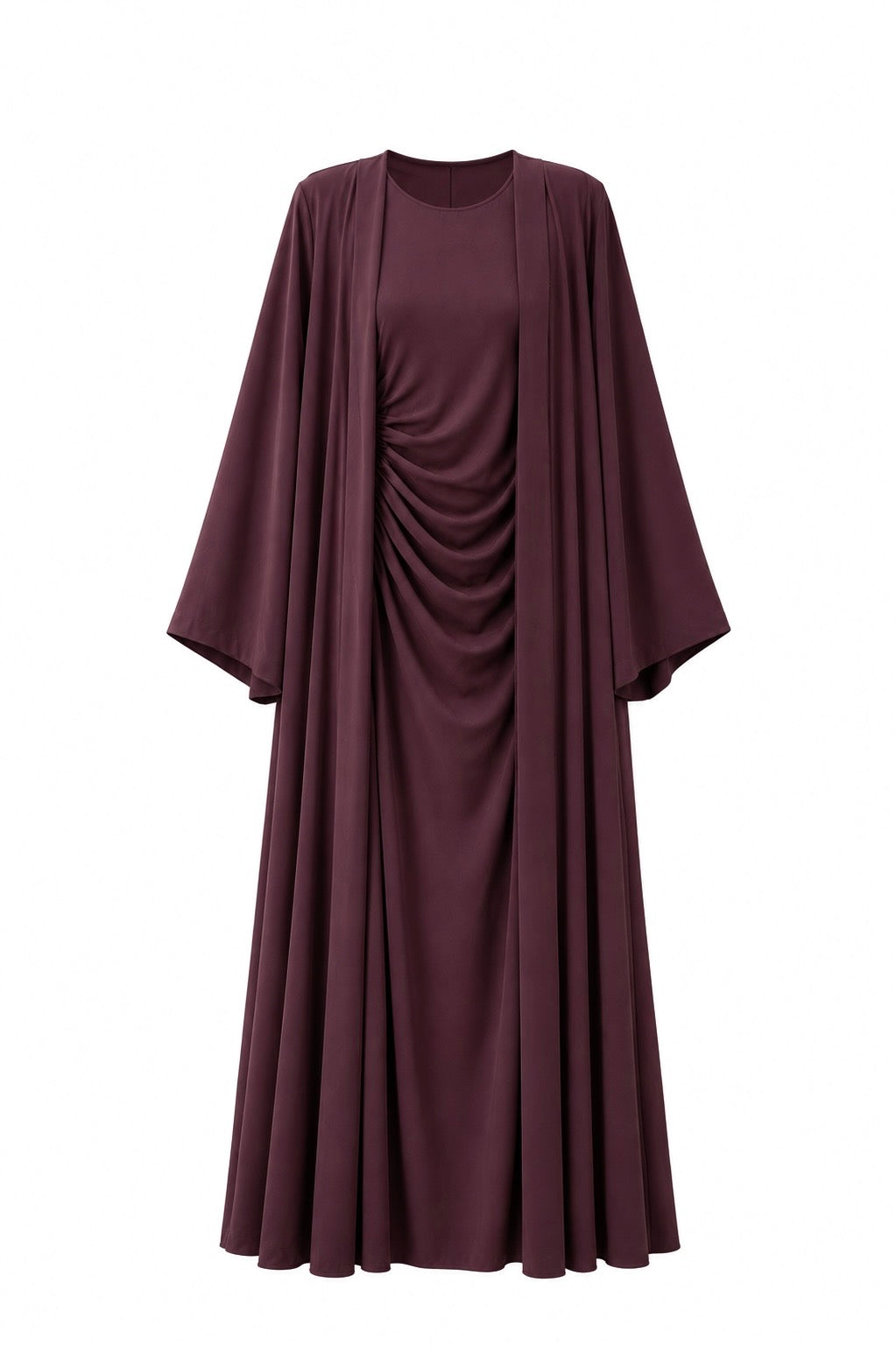 İç Elbisesi Büzgü Detaylı Kimono Takım Mürdüm