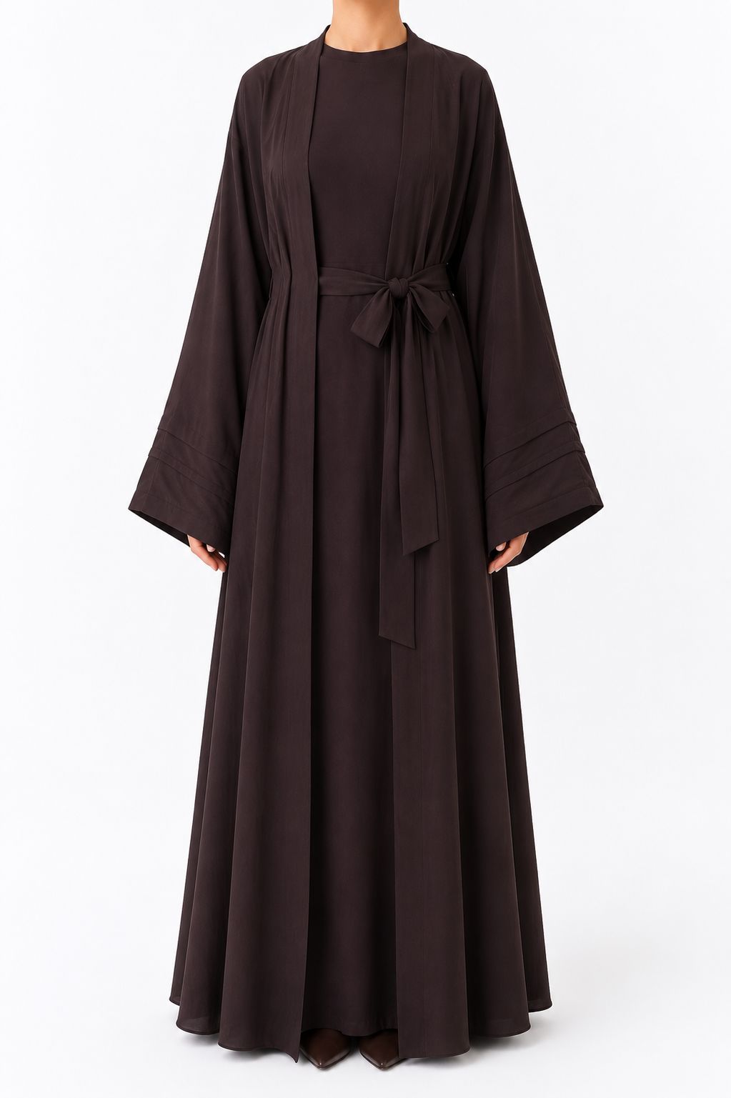 Detaylı Kahverengi Kimono & İç Elbise Takımı