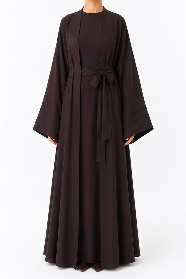 Detaylı Kahverengi Kimono & İç Elbise Takımı