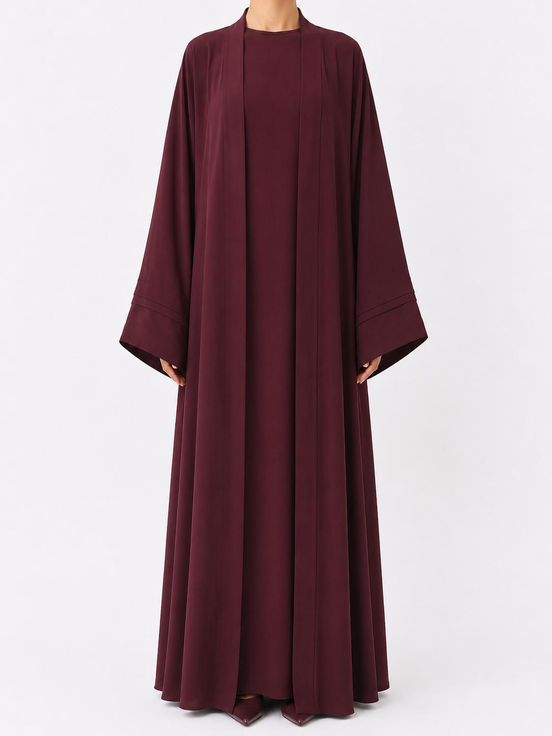 Detaylı Bordo Kimono & İç Elbise Takımı