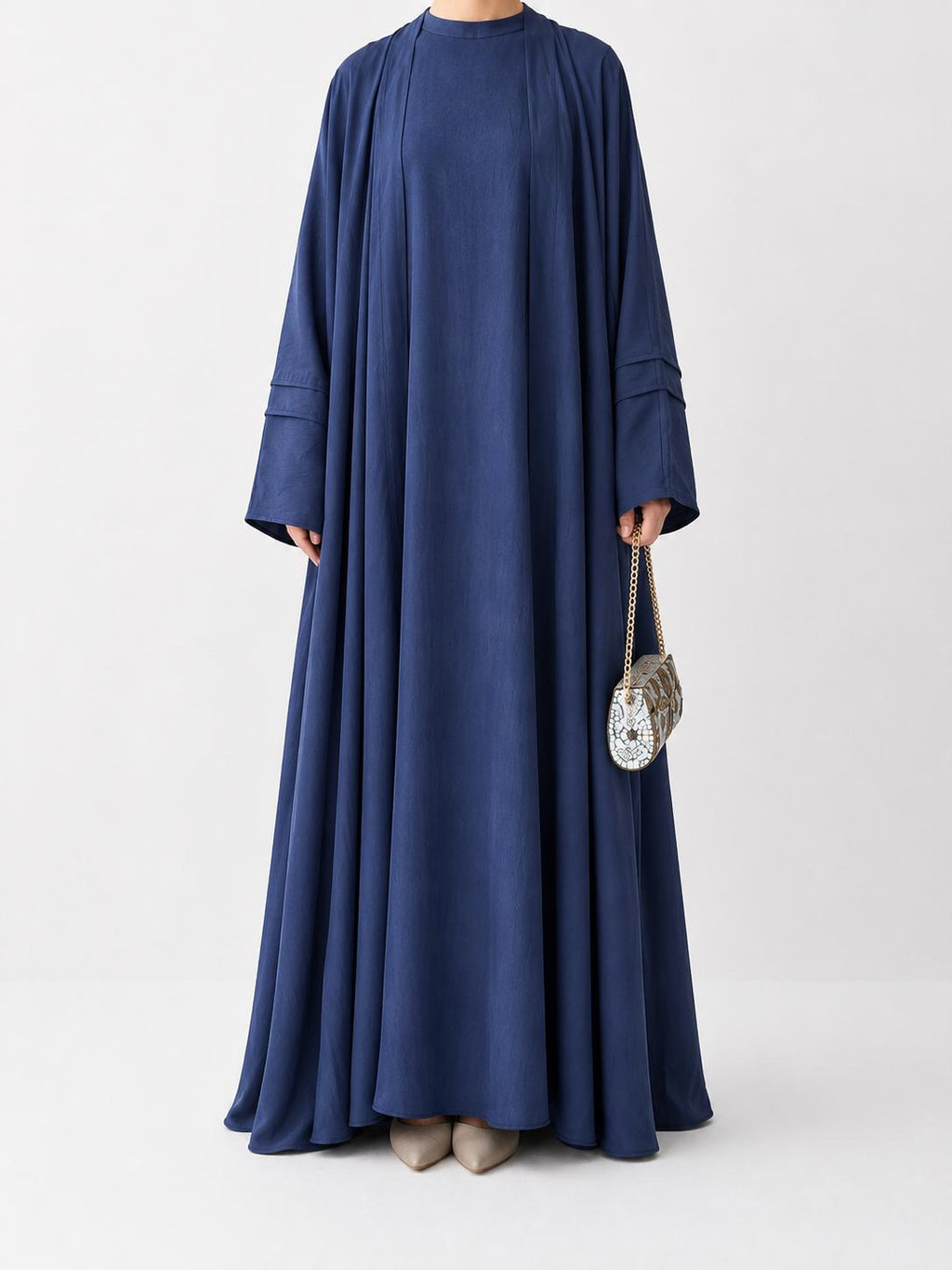 Detaylı Denim Mavi Kimono & İç Elbise Takımı